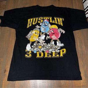Rare Vtg Y2K Hustlin’ 3 Deep Gangster M&M Short Sleeve T Shirt Mens Size 2XL?